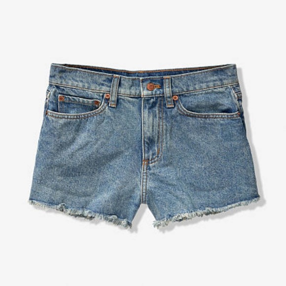 PINK Victoria's Secret High Waist Denim Shorts Collegiate Blue Light Indigo 28 - Picture 2 of 6